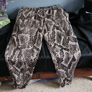 Olivaceous Snake Print Joggers - Cream and Brown